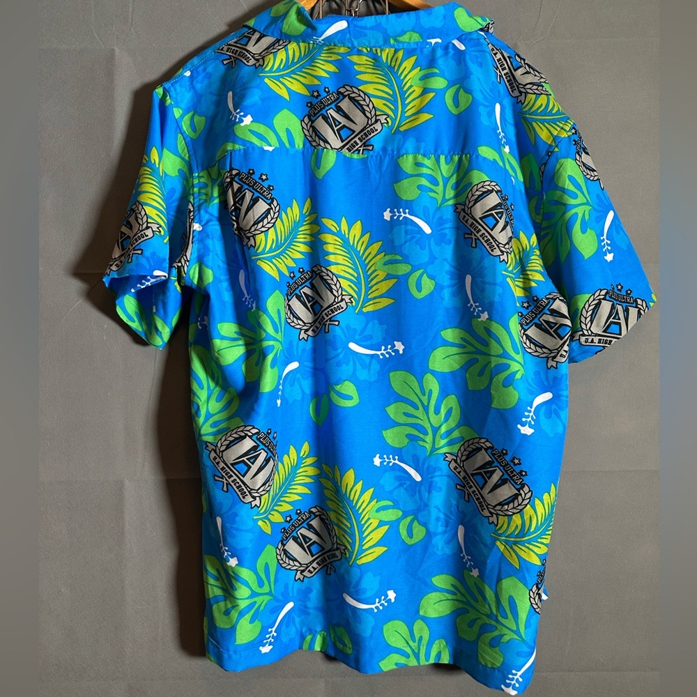 My Hero Academia Shirt Mens Large Blue Floral Hawaiian Short Sleeve Button Down